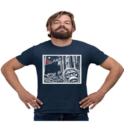 3X-Large Navy Blue Mens Bigfoot Selfie with Santa Funny Christmas Sasquatch T-Shirt