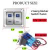2 Gang Rocker Switch Aluminum Panel, 12V/24V Racing Car Toggle Switch 5 Pin On-Off, Marine Lighted Rocker Switch with LED Blue Backlit for Boat Automotive Truck Motorcycle Jeep RV (Silver, 2 Gang) view 2
