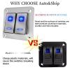 2 Gang Rocker Switch Aluminum Panel, 12V/24V Racing Car Toggle Switch 5 Pin On-Off, Marine Lighted Rocker Switch with LED Blue Backlit for Boat Automotive Truck Motorcycle Jeep RV (Silver, 2 Gang) view 3