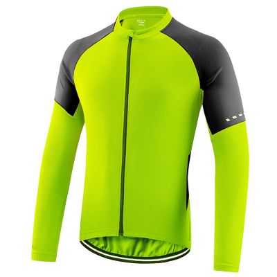 HUIOP Men's Basic Riding Jerseys Full Zipper Long Sleeves Bike Shirt with Reflective Strips Lightweight Breathable Biking Jersey for Men
