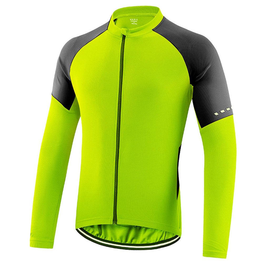 HUIOP Men's Basic Riding Jerseys Full Zipper Long Sleeves Bike Shirt with Reflective Strips Lightweight Breathable Biking Jersey for Men