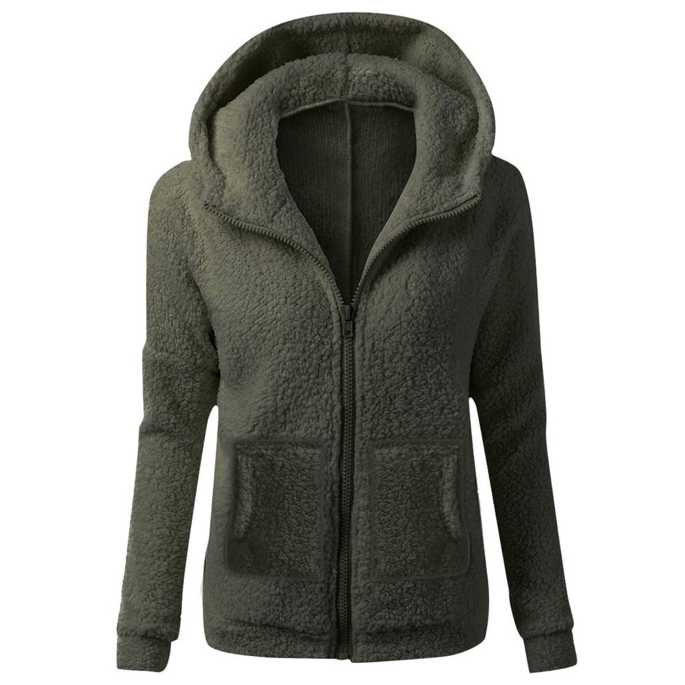 Women Fleece Jacket Plus Size Fashion Casual Zipper Collar Loose Long Sleeve Solid Color Plush Hooded Coat Zip Up Jackets For Women Multi Xxl