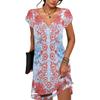 Summer Dresses for Women Petal Short Sleeve V-Neck Beach Dress Floral Print Dressy Casual Sun Dresses view 1