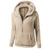 MKLUNJOP Women Fleece Jacket Plus Size Fashion Casual Zipper Collar Loose Long Sleeve Solid Color Plush Hooded Coat Sherpa Hoodie Beige M view 1