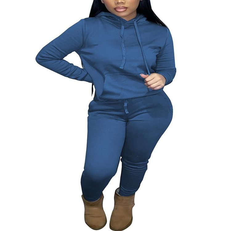 Nimsruc 2 Piece Outfits for Women Hoodie Tracksuit Jogger Set Blue M