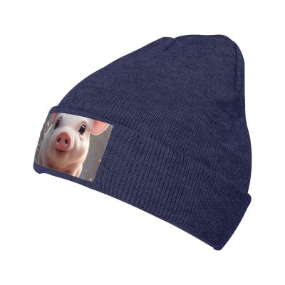 Beanie Hat Cute Pig Beanie Knitted Hat for Women Men Warm Winter Hat Knit Hat Navy Blue
