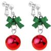 Christmas Clip on Dangle Earrings for Women, Non Pierced, Cute Long Chain Bow Knot Red Green Jingle Bell Drop Holiday Jewelry view 1