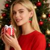 Christmas Clip on Dangle Earrings for Women, Non Pierced, Cute Long Chain Bow Knot Red Green Jingle Bell Drop Holiday Jewelry view 2