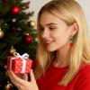 Christmas Clip on Dangle Earrings for Women, Non Pierced, Cute Long Chain Bow Knot Red Green Jingle Bell Drop Holiday Jewelry view 4