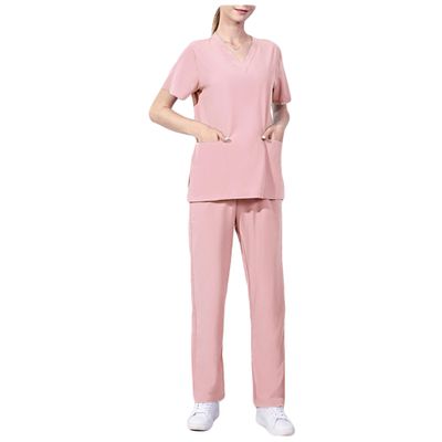 Dressnu Scrubs Set Nurse Suit Thin Spring and Summer Stretchy Quick Drying Overalls Pink M