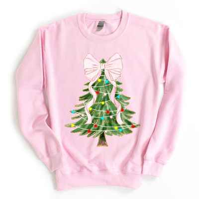 Christmas Tree Bow Shirt, Christmas Sweatshirt for Women, Christmas Tree Tshirt, Christmas Coquette Christmas Shirt