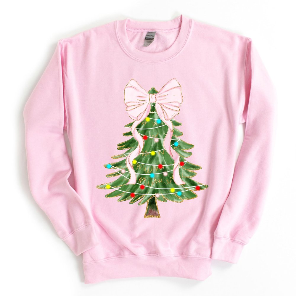 Christmas Tree Bow Shirt, Christmas Sweatshirt for Women, Christmas Tree Tshirt, Christmas Coquette Christmas Shirt