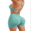 SUUKSESS Women Seamless 2 piece Workout Sets Strappy Padded Sports Bra Booty High Waisted Shorts Outfits (Light Green,XS) view 3