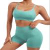 SUUKSESS Women Seamless 2 piece Workout Sets Strappy Padded Sports Bra Booty High Waisted Shorts Outfits (Light Green,XS) view 4