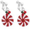 Christmas Clip on Dangle Earrings for Women, Non Pierced, Cute Long Chain Bow Knot Red Green Jingle Bell Drop Holiday Jewelry view 1