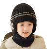 Kids Winter Knit Hat Cute Soft Warm Knit Cap Skull Caps with Earflap Scarf Set Ski Caps for Girls Boys Black view 1