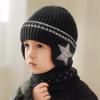 Kids Winter Knit Hat Cute Soft Warm Knit Cap Skull Caps with Earflap Scarf Set Ski Caps for Girls Boys Black view 3