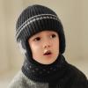 Kids Winter Knit Hat Cute Soft Warm Knit Cap Skull Caps with Earflap Scarf Set Ski Caps for Girls Boys Black view 4