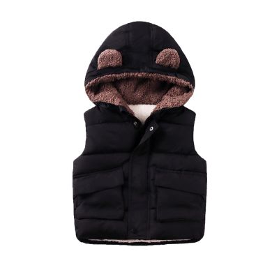Toddler Baby Girls Boys Bear Ear Hooded Denim Waistcoat Jacket Boys Girls Kids Thicken Warm Winter Vest 2-6 Years URE29