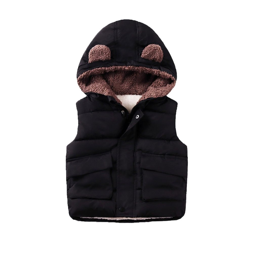 Toddler Baby Girls Boys Bear Ear Hooded Denim Waistcoat Jacket Boys Girls Kids Thicken Warm Winter Vest 2-6 Years URE29