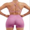SUUKSESS Women Seamless 2 piece Workout Sets Strappy Padded Sports Bra Booty High Waisted Shorts Outfits (Light Pink,XL) view 1