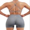 SUUKSESS Women Seamless 2 piece Workout Sets Strappy Padded Sports Bra Booty High Waisted Shorts Outfits (Grey Blue,XL) view 1
