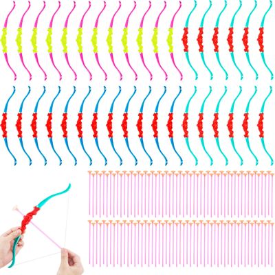 Restroma 12 Pack Kids Bow and Arrow Mini Bow Arrow Toy Plastic Archery Shooter Game for Boys Girls Outdoor Sport Fun Game Birthday Gifts