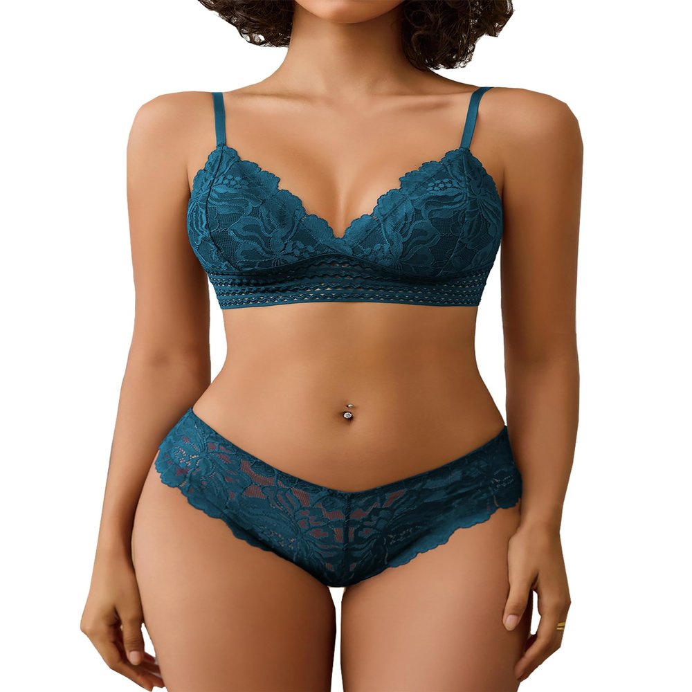 Avidlove Women Lingerie Set Lace Bralette and Panty Set Strappy Lace LingerieBlue Green,XL