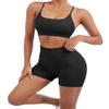 SUUKSESS Women Seamless 2 piece Workout Sets Strappy Padded Sports Bra Booty High Waisted Shorts Outfits (Black,XL) view 2
