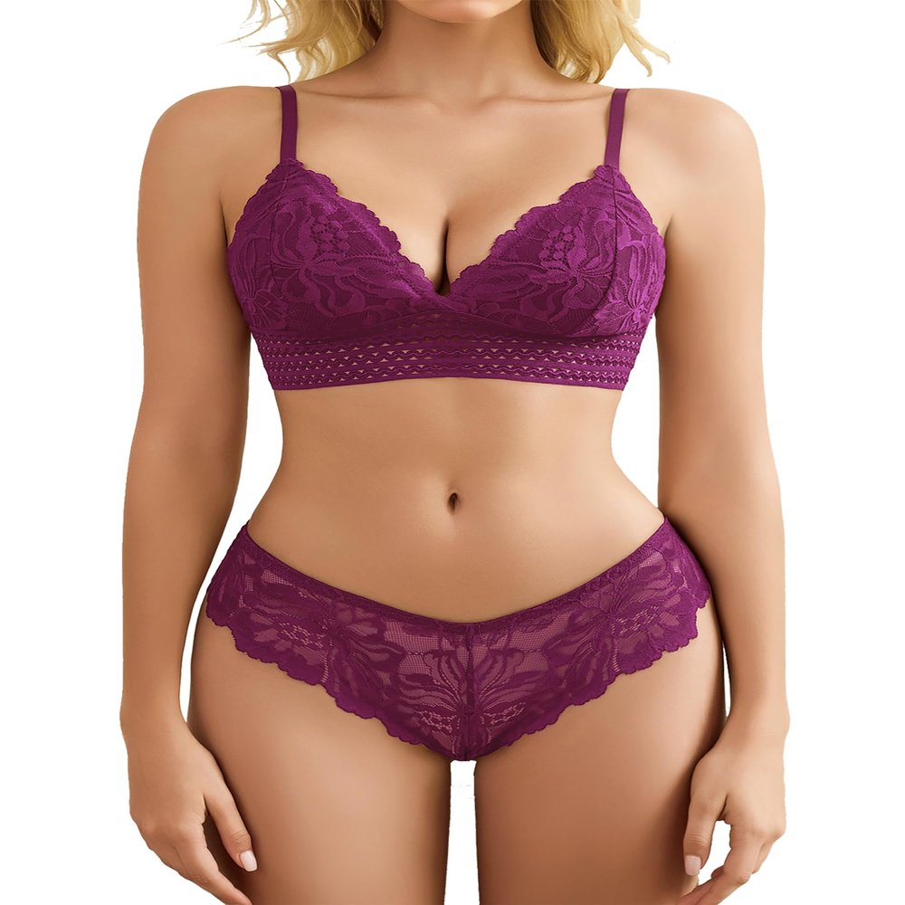 Avidlove Women Lingerie Set Lace Bralette and Panty Set Strappy Lace LingeriePurple,XXL
