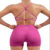 SUUKSESS Women Seamless 2 piece Workout Sets Strappy Padded Sports Bra Booty High Waisted Shorts Outfits (Hot Pink,XS) view 1