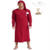 Fldy Mens 4Pcs Pajama Sets Button Up Nightgown Halloween Robe Costume Sleeping Nightshirt with Hat Burgundy Medium view 1