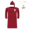 Fldy Mens 4Pcs Pajama Sets Button Up Nightgown Halloween Robe Costume Sleeping Nightshirt with Hat Burgundy Medium view 3
