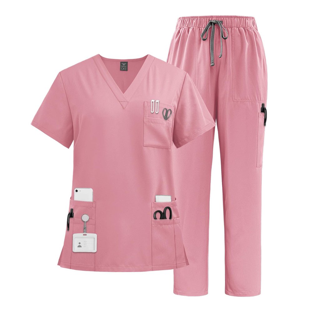 VIAOLI Medical Uniform Set - V-Neck Top and Drawstring Pant With Multiple Pockets - Women's Scrub Set Clearance