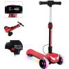 Kids Electric Scooter w/LCD Screen, Bluetooth Music, Light-Up Stem Deck & Wheels, Thumb Throttle, 3 Adjustable Heights, 150W Powerful Motor, Foldable 3 Wheel Electric Scooter for Kids Boys Girls, Red view 1
