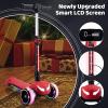 Kids Electric Scooter w/LCD Screen, Bluetooth Music, Light-Up Stem Deck & Wheels, Thumb Throttle, 3 Adjustable Heights, 150W Powerful Motor, Foldable 3 Wheel Electric Scooter for Kids Boys Girls, Red view 3