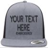 Custom Trucker Flatbill Hat YP 6006 Embroidered Your Text Snapback (Heather Grey/Black) view 1