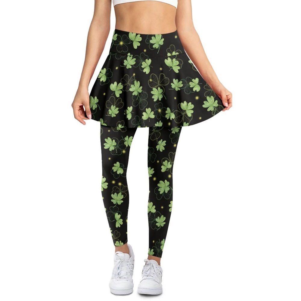 WHUVUMFY Women's High Waisted Four Leaves Skirted Leggings with Pockets for Yoga, Tennis, Badminton & More