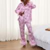 Amiblvowa Christmas Pajamas for Women Silk Satin Long Sleeve Lounge Set Feather Trim Christmas Shirt Matching Pants Pjs Set (Rose Red Santa, L) view 3