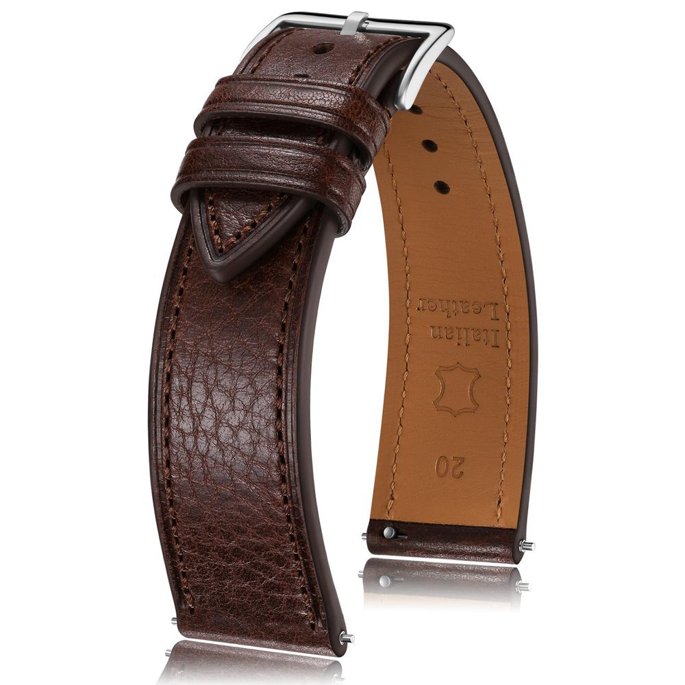 Getalia 18mm Italian Full-Grain Leather Watch Band, Quick Release,Coffee