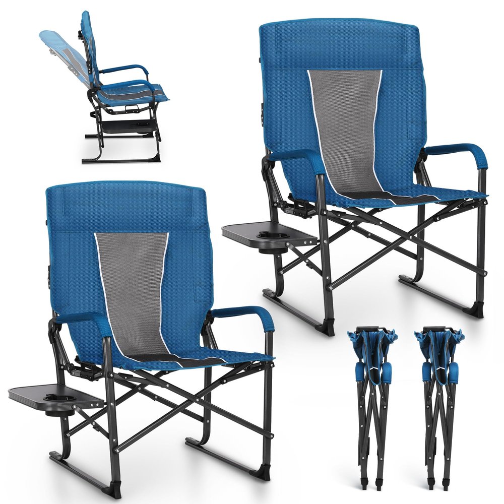 LET'S CAMP Oversized Reclining Director Chair 43.7" High Back with Side Table,Heavy Duty Camping Chair for Adults,Supports Up to 300lbs