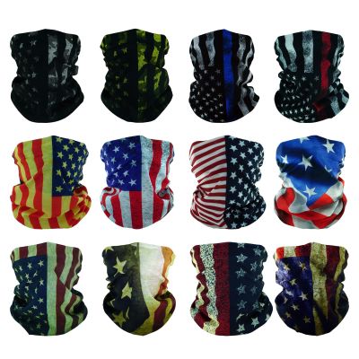 SMEHCF 12 Multipurpose Bandanas for Women Men Headband Balaclava Hair Head Scarf Face Half Airsoft Paintball Mask Neck Gaiters Breathable Reusable Washable US Flag Old Glory Distress Black Blue