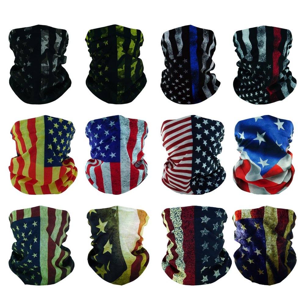 SMEHCF 12 Multipurpose Bandanas for Women Men Headband Balaclava Hair Head Scarf Face Half Airsoft Paintball Mask Neck Gaiters Breathable Reusable Washable US Flag Old Glory Distress Black Blue