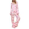 Amiblvowa Christmas Pajamas for Women Silk Satin Long Sleeve Lounge Set Feather Trim Christmas Shirt Matching Pants Pjs Set (Pink Santa Claus, XL) view 1