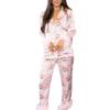Amiblvowa Christmas Pajamas for Women Silk Satin Long Sleeve Lounge Set Feather Trim Christmas Shirt Matching Pants Pjs Set (Light Pink Santa, S) view 1