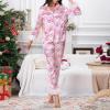 Amiblvowa Christmas Pajamas for Women Silk Satin Long Sleeve Lounge Set Feather Trim Christmas Shirt Matching Pants Pjs Set (Light Pink Santa, S) view 4