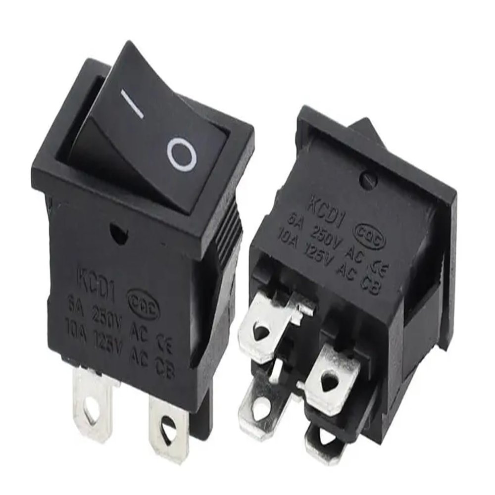 FXPCGZISH 100PCS KCD1-101 Switch ON-Off KCD1 15 * 21mm 2Pin3/4Pin Ship Type Switch 6A 250V 10A 125V 15X21 Rocker Switch Power Switch 21X15MM(4Pin ON-Off Black)