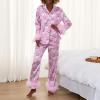 Amiblvowa Christmas Pajamas for Women Silk Satin Long Sleeve Lounge Set Feather Trim Christmas Shirt Matching Pants Pjs Set (Rose Red Santa, S) view 2