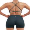SUUKSESS Women Seamless 2 piece Workout Sets Strappy Padded Sports Bra Booty High Waisted Shorts Outfits (Deep Green,XS) view 1