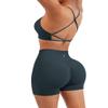 SUUKSESS Women Seamless 2 piece Workout Sets Strappy Padded Sports Bra Booty High Waisted Shorts Outfits (Deep Green,XS) view 3